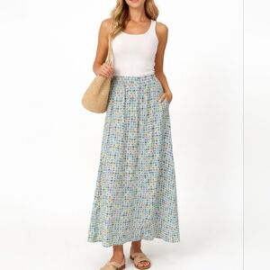 Vintage Oilily Maxi Skirt Blue Floral Boho Cottagecore Festival Long Skirt Sz M